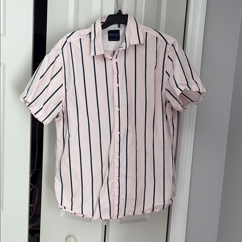 Denim & Flower Pink and Black Casual Button Down Shirt